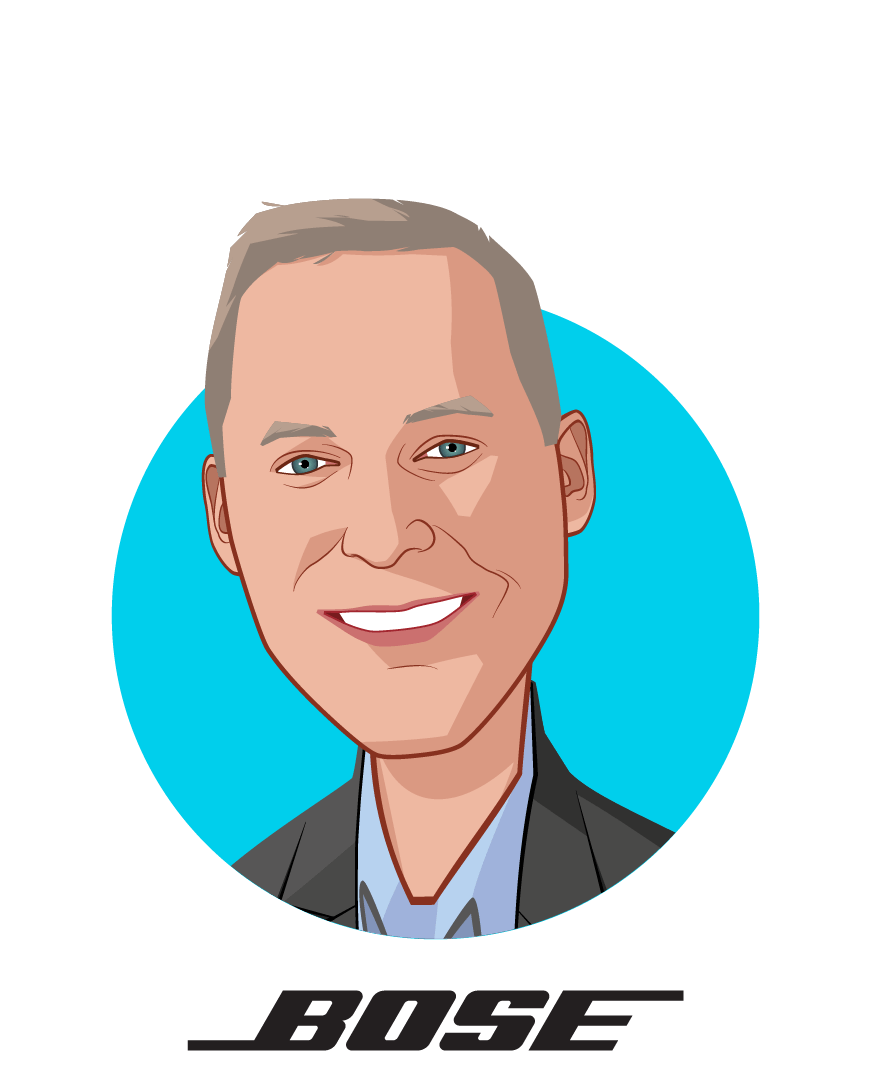 Main caricature of Phil Hess, who is speaking at HLTH and is CEO & President at Bose Corporation