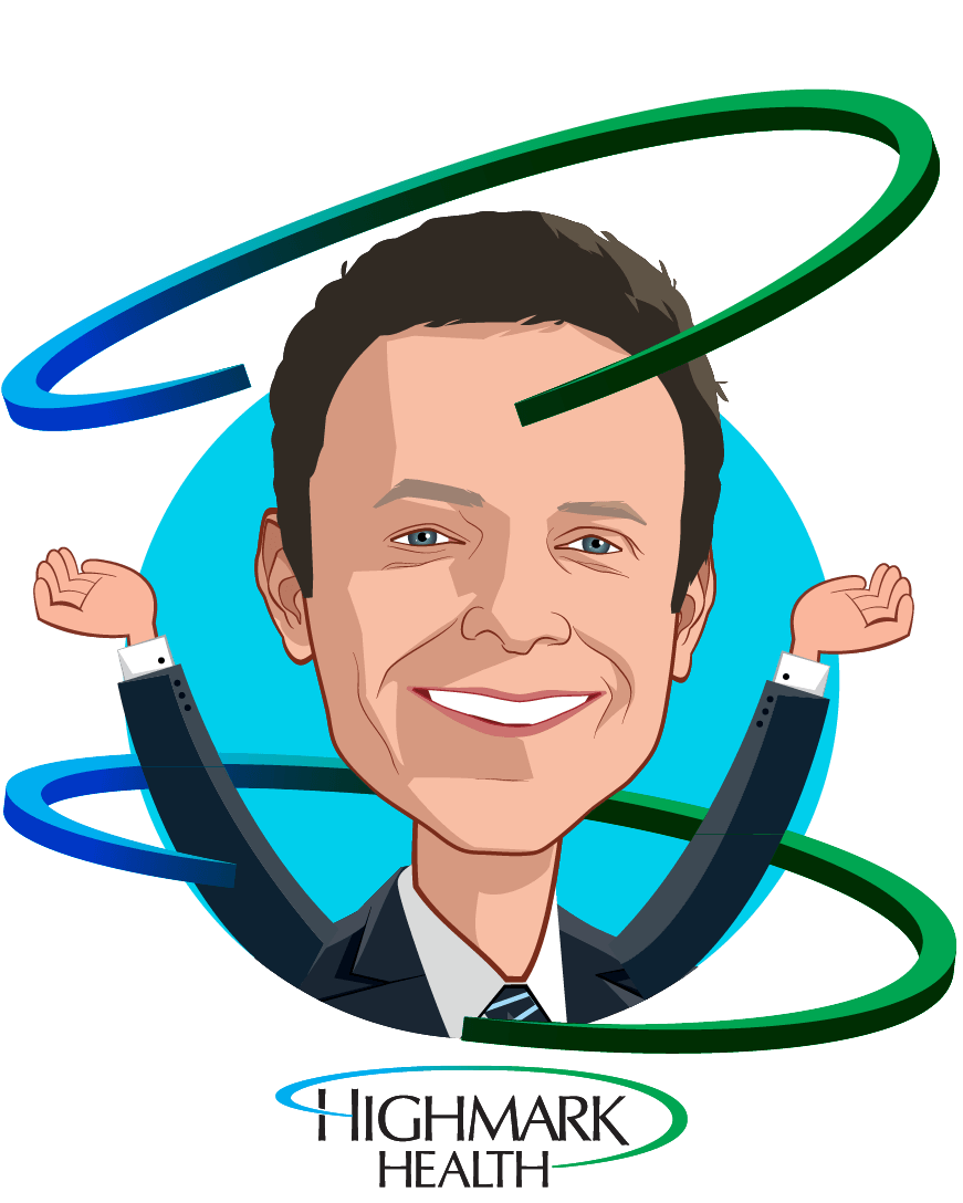 Overlay caricature of David L. Holmberg, who is speaking at HLTH and is President and Chief Executive Officer  at Highmark Health