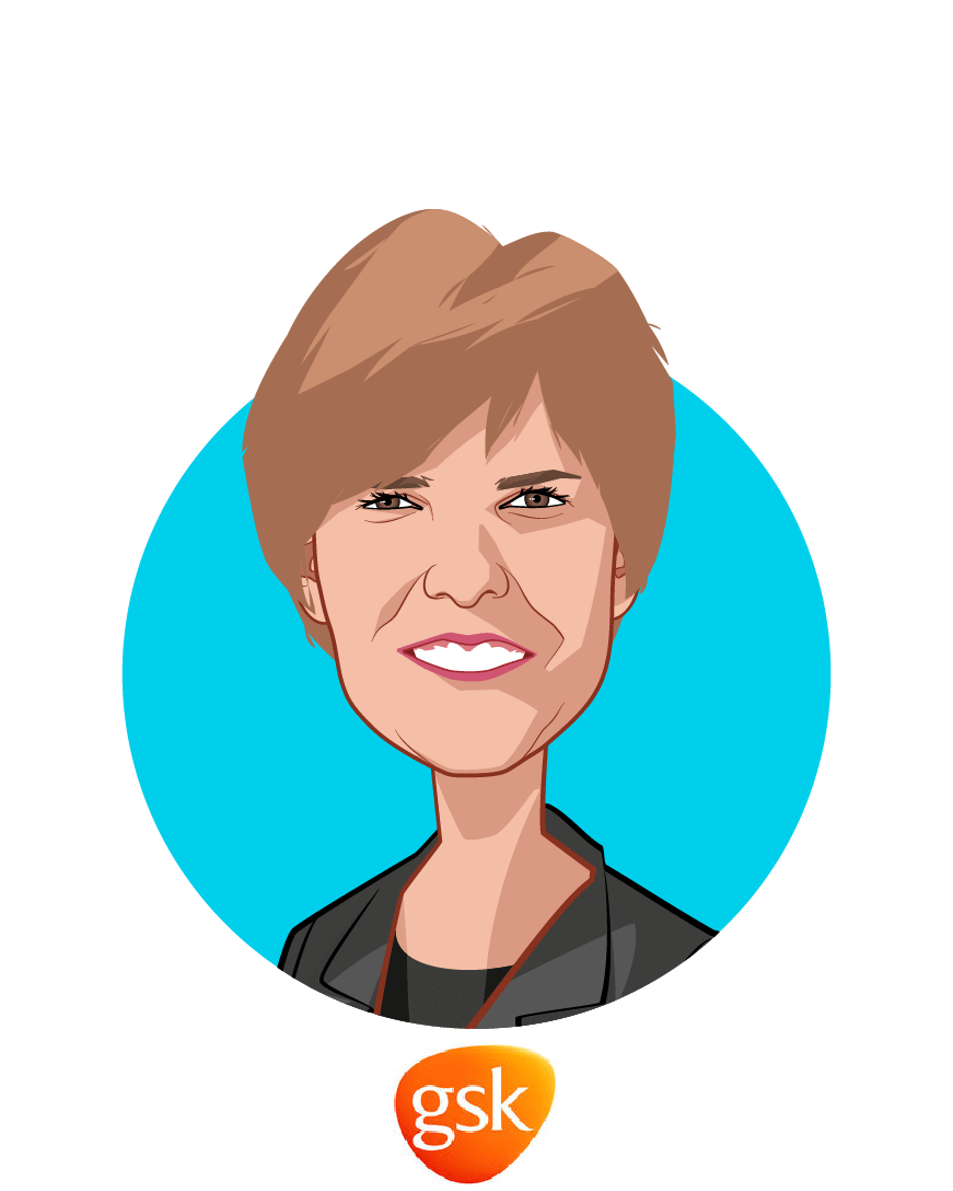 Main caricature of Karenann Terrell, who is speaking at HLTH and is Chief Digital & Technology Officer at GSK