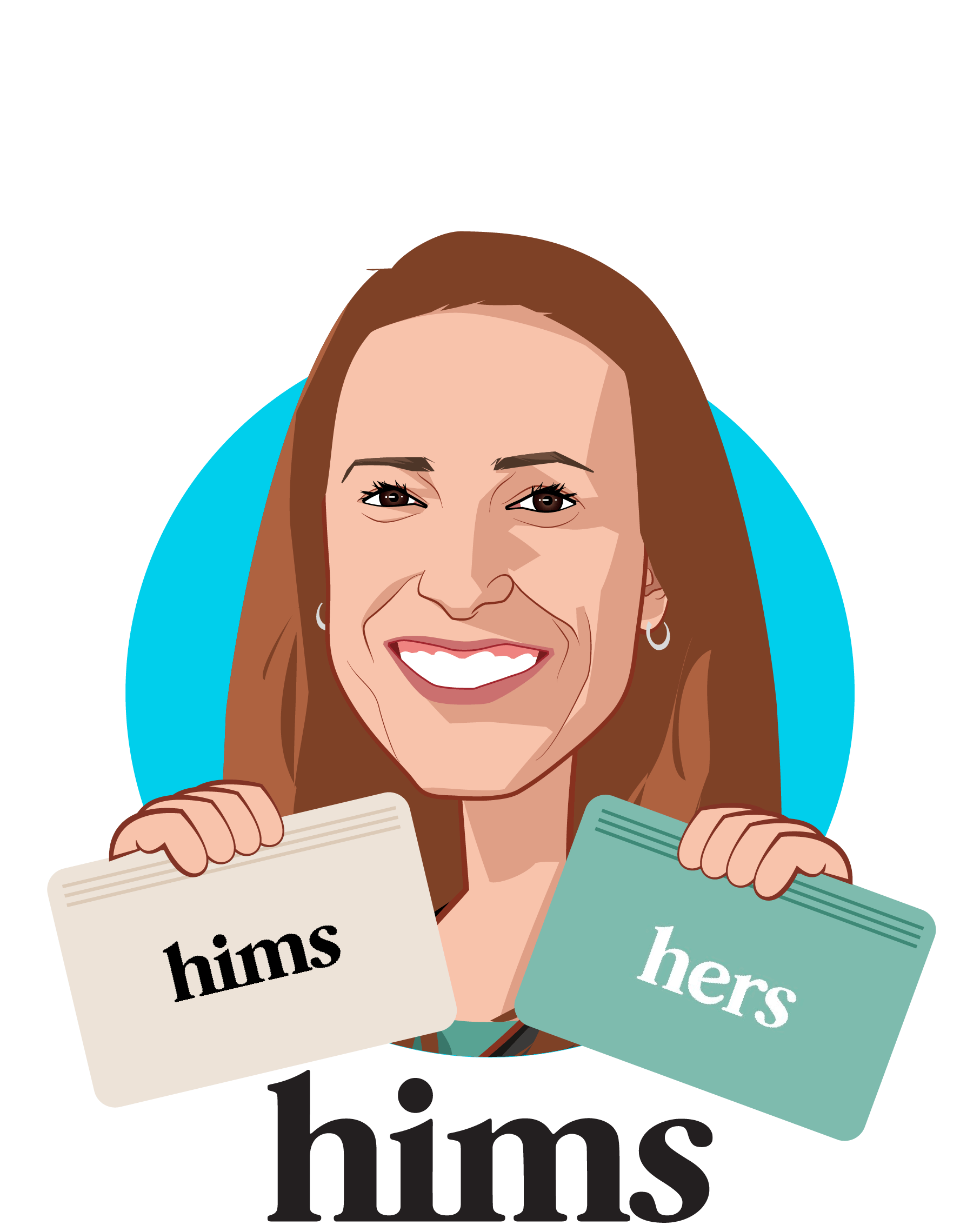 Overlay caricature of Melissa Waters, who is speaking at HLTH and is Chief Marketing Officer at Hims & Hers
