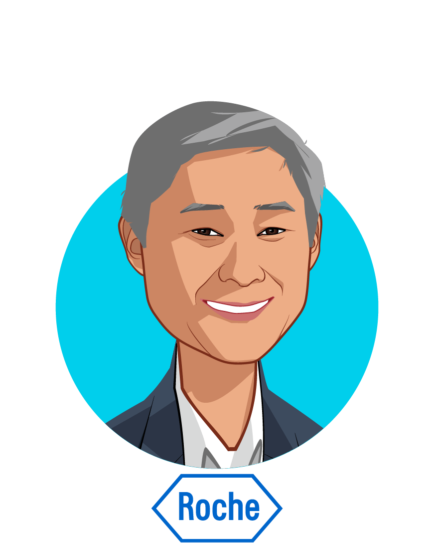 Main caricature of Ron Park, who is speaking at HLTH and is Vice President, Global Product Strategy, Head for Personalised Healthcare at Roche