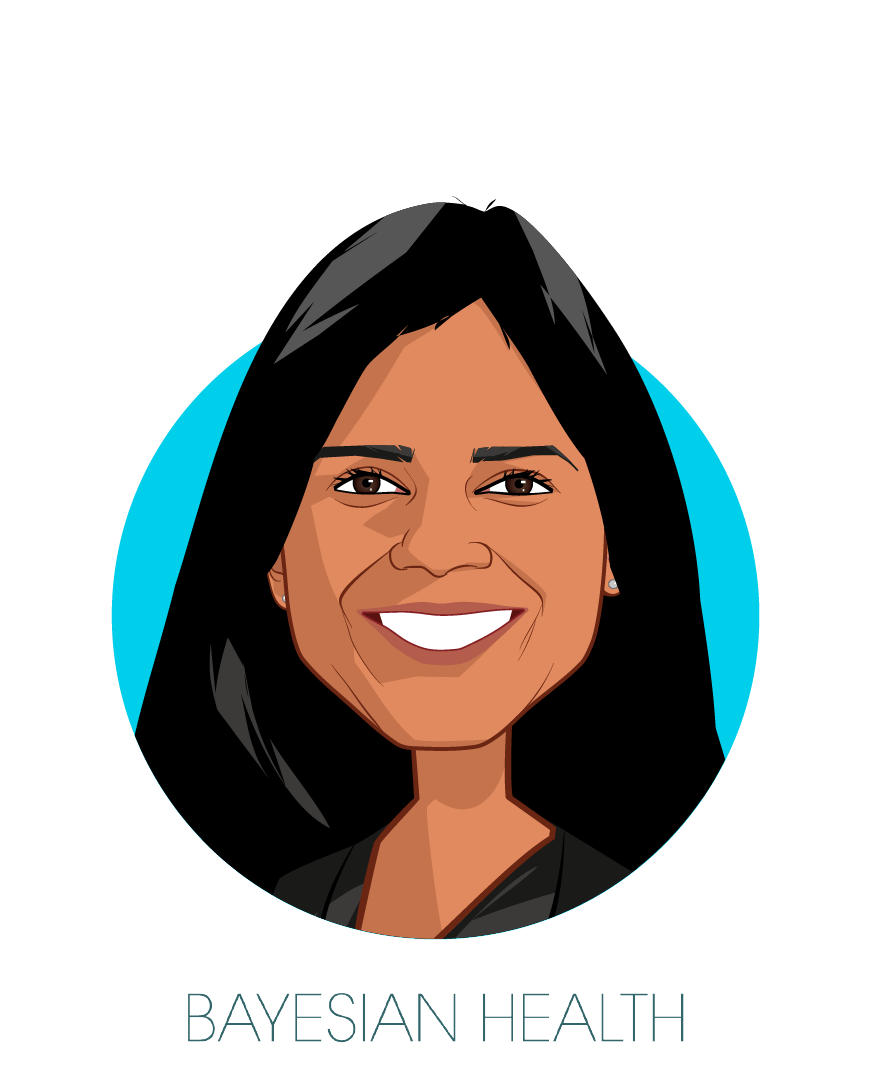 Main caricature of Suchi Saria, who is speaking at HLTH and is CEO and Founder at Bayesian Health