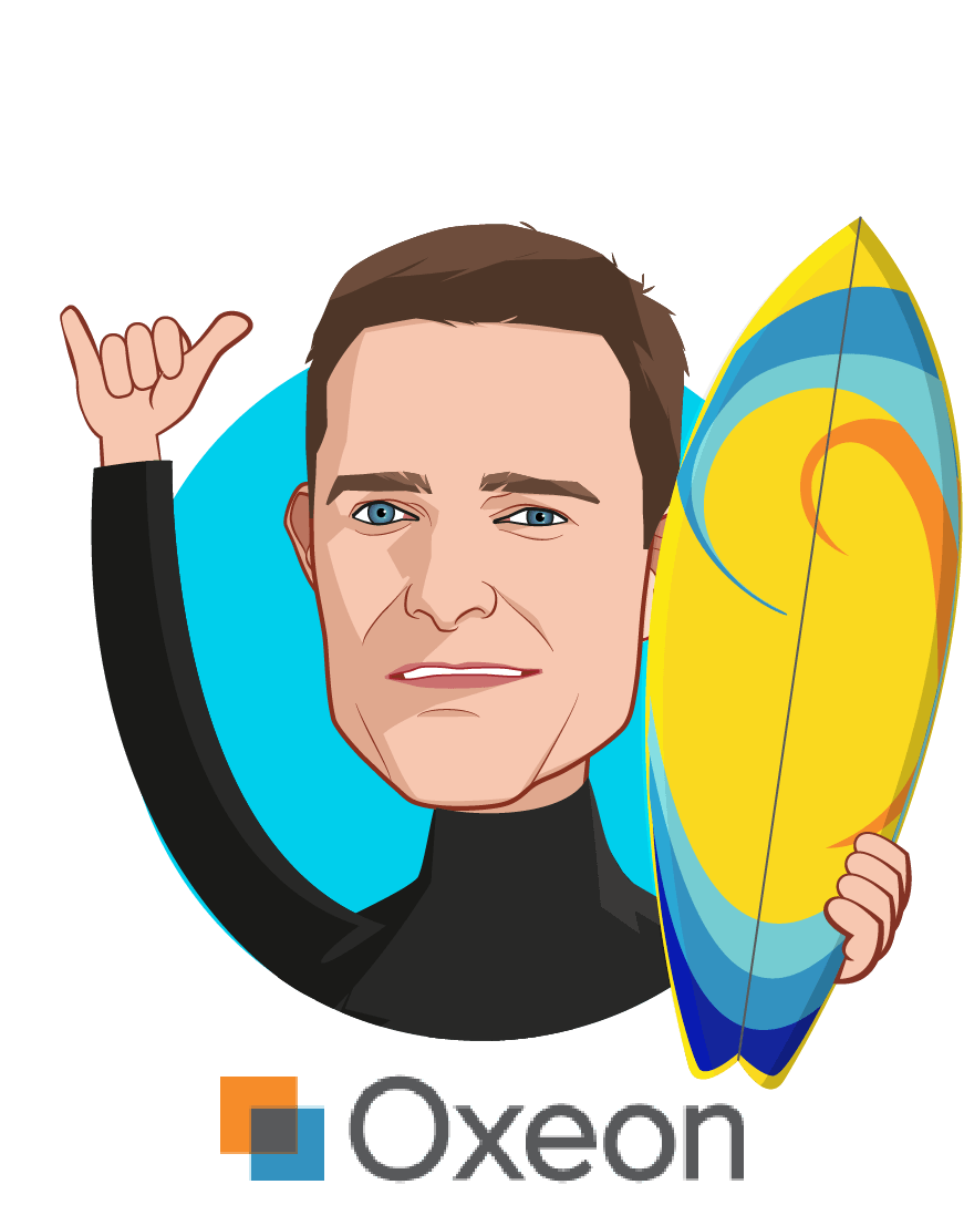 Overlay caricature of David Whelan, who is speaking at HLTH and is Managing General Partner at Oxeon Venture Studio