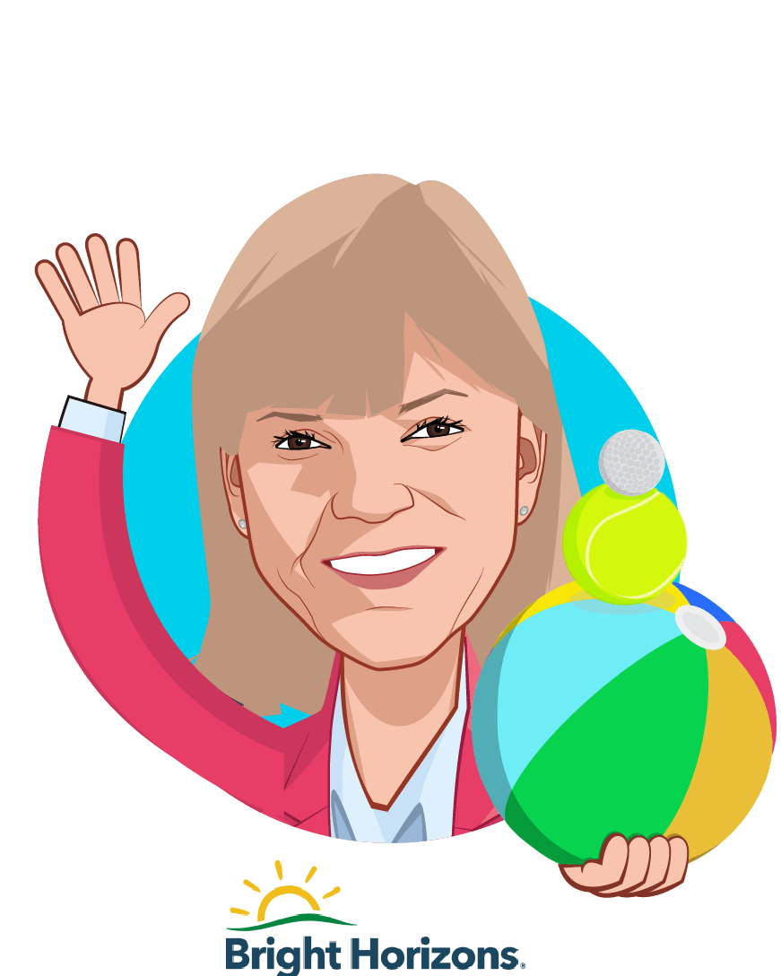 Overlay caricature of Maribeth Bearfield, who is speaking at HLTH and is Chief Human Resources Officer  at Bright Horizons 