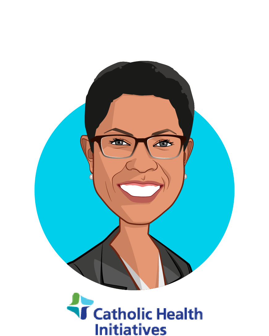 Main caricature of Marijka Grey, MD, MBA, FACP, who is speaking at HLTH and is Executive Leader for Transformation Implementation, Physician Enterprise at Catholic Health Initiatives
