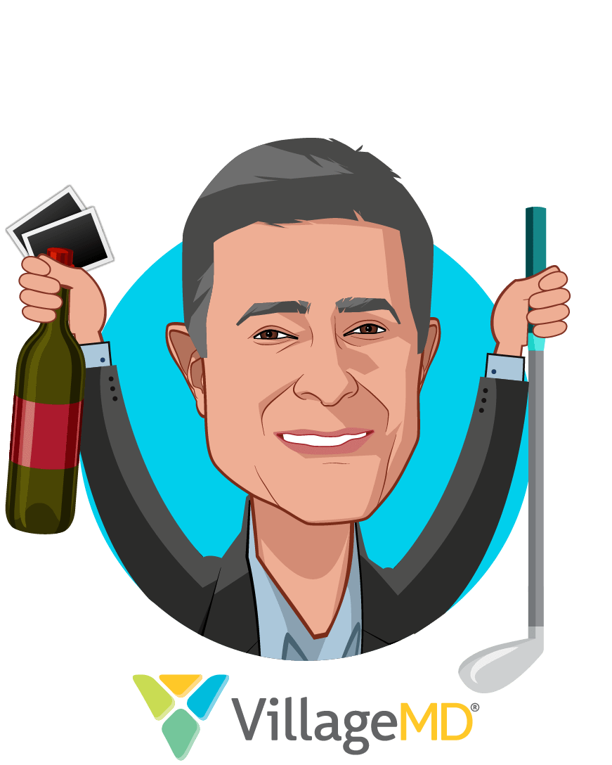 Overlay caricature of Clive Fields, MD , who is speaking at HLTH and is Co-Founder & Chief Medical Officer at VillageMD