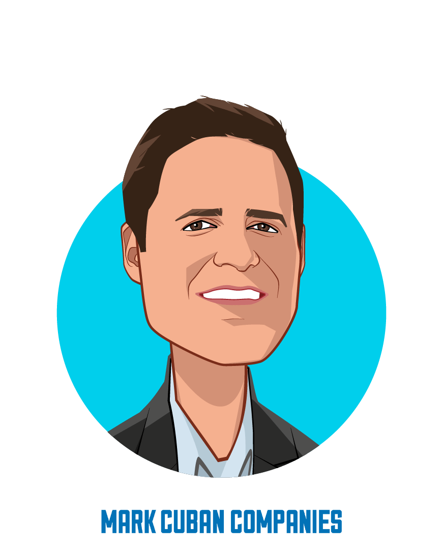 Main caricature of Mark Cuban, who is speaking at HLTH and is Entrepreneur at Mark Cuban Companies