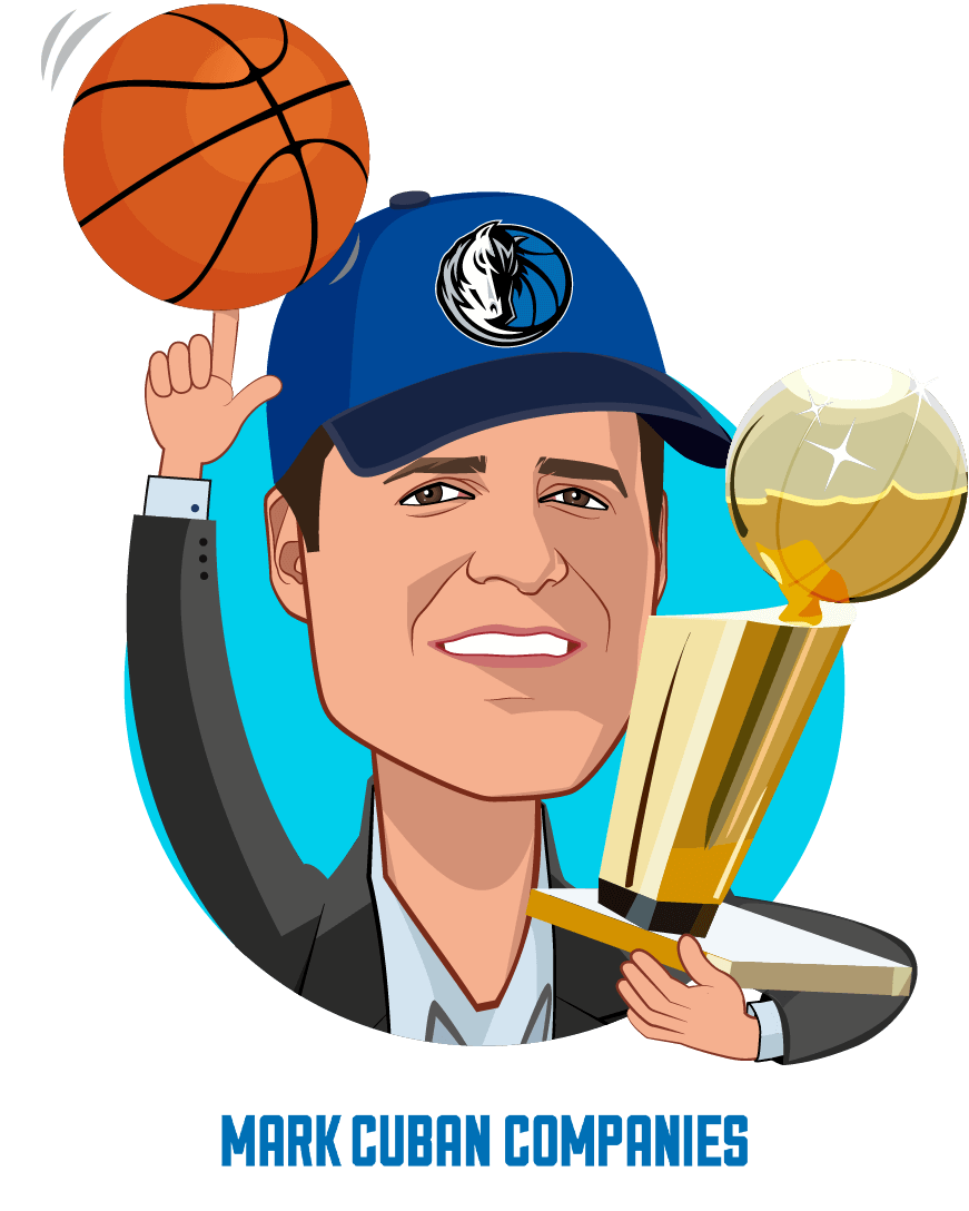 Caricature of Mark Cuban, who is speaking at HLTH