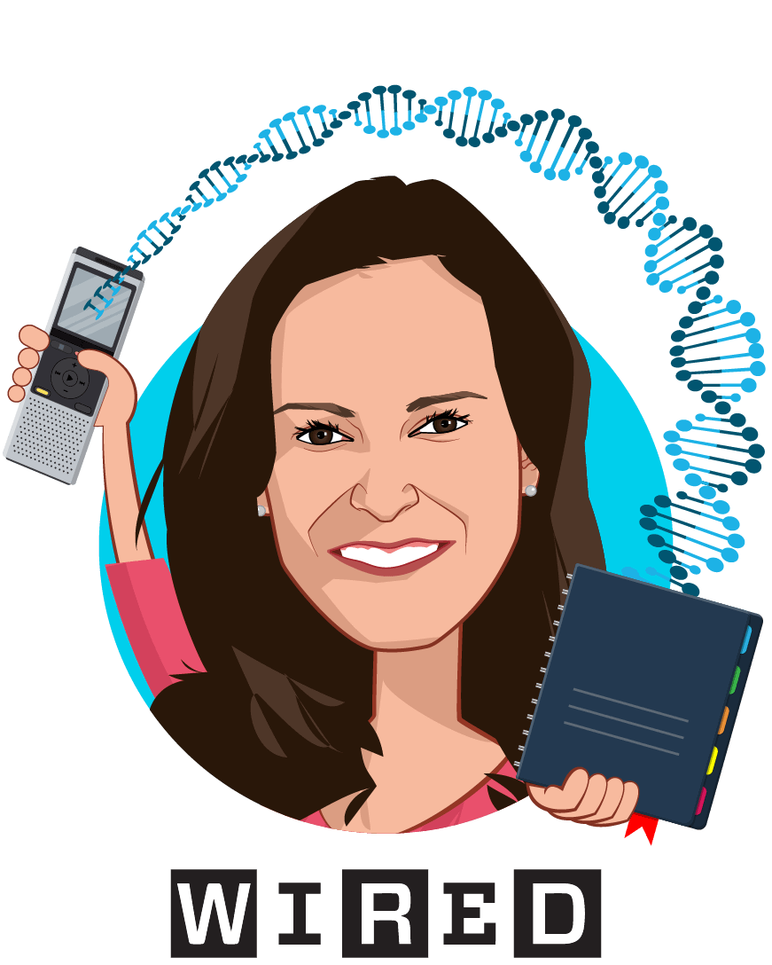 Overlay caricature of Sarah Elizabeth Richards, who is speaking at HLTH and is WIRED contributor at WIRED