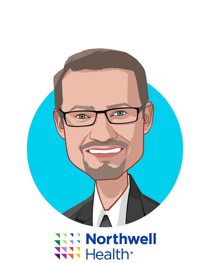 Main caricature of Sven Gierlinger, who is speaking at HLTH and is Chief Experience Officer at Northwell Health