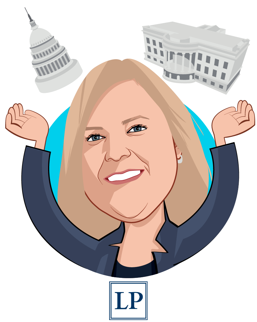 Overlay caricature of Elizabeth M. Wroe, who is speaking at HLTH and is Principal at Leavitt Partners