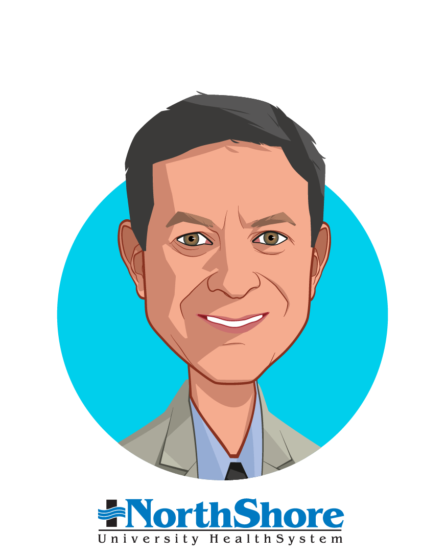 Main caricature of Mickey Caplan, who is speaking at HLTH and is Chief Scientific Officer at NorthShore University HealthSystem