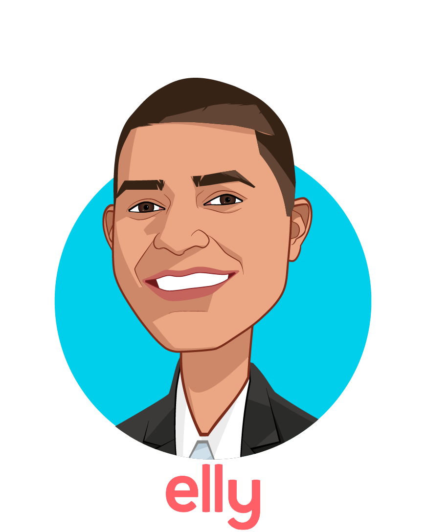 Main caricature of Nikhil Pooviah, MD, who is speaking at HLTH and is Co-founder  at Elly Health