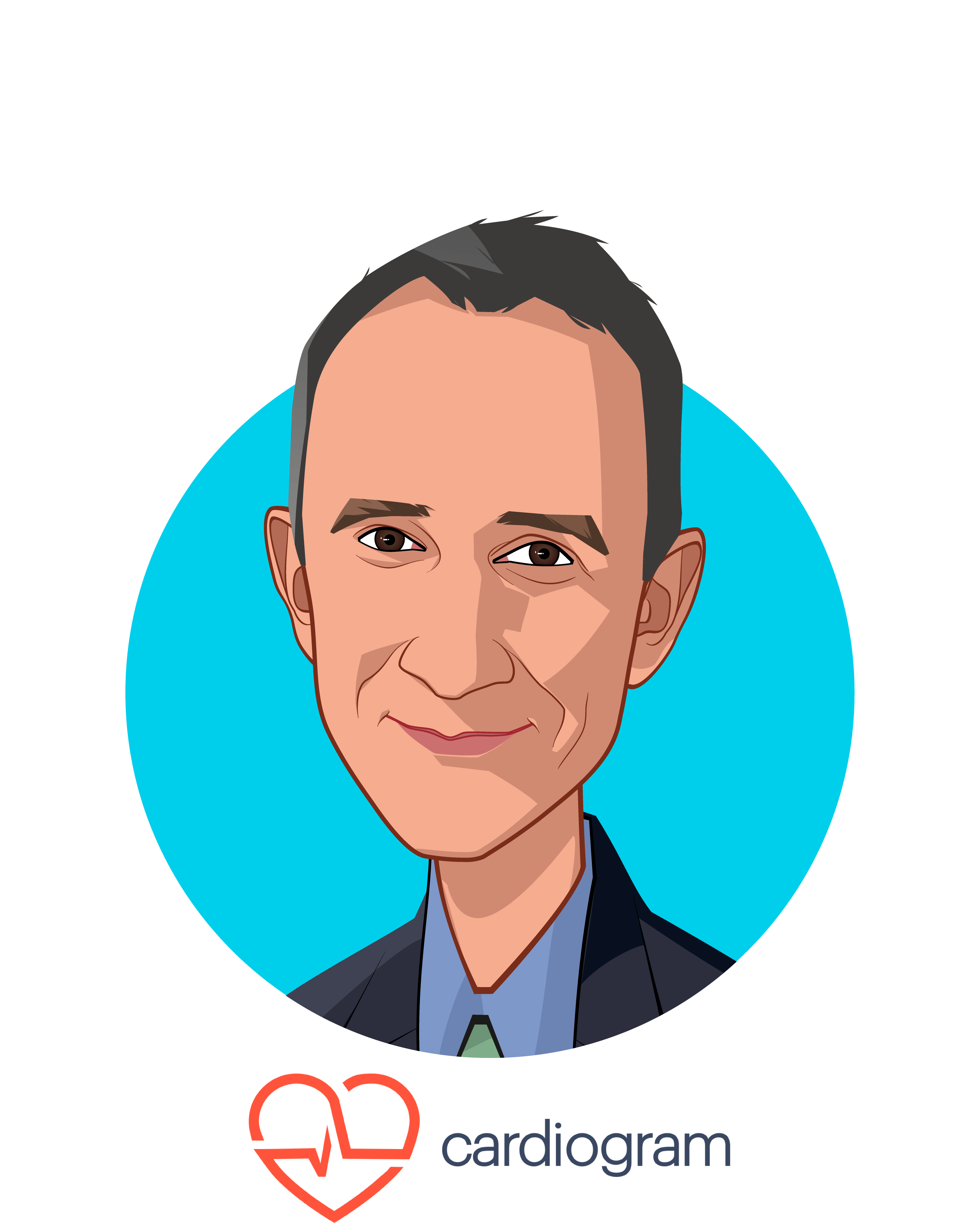 Main caricature of Patrick Boyle, who is speaking at HLTH and is Chief Commercial Officer at Cardiogram