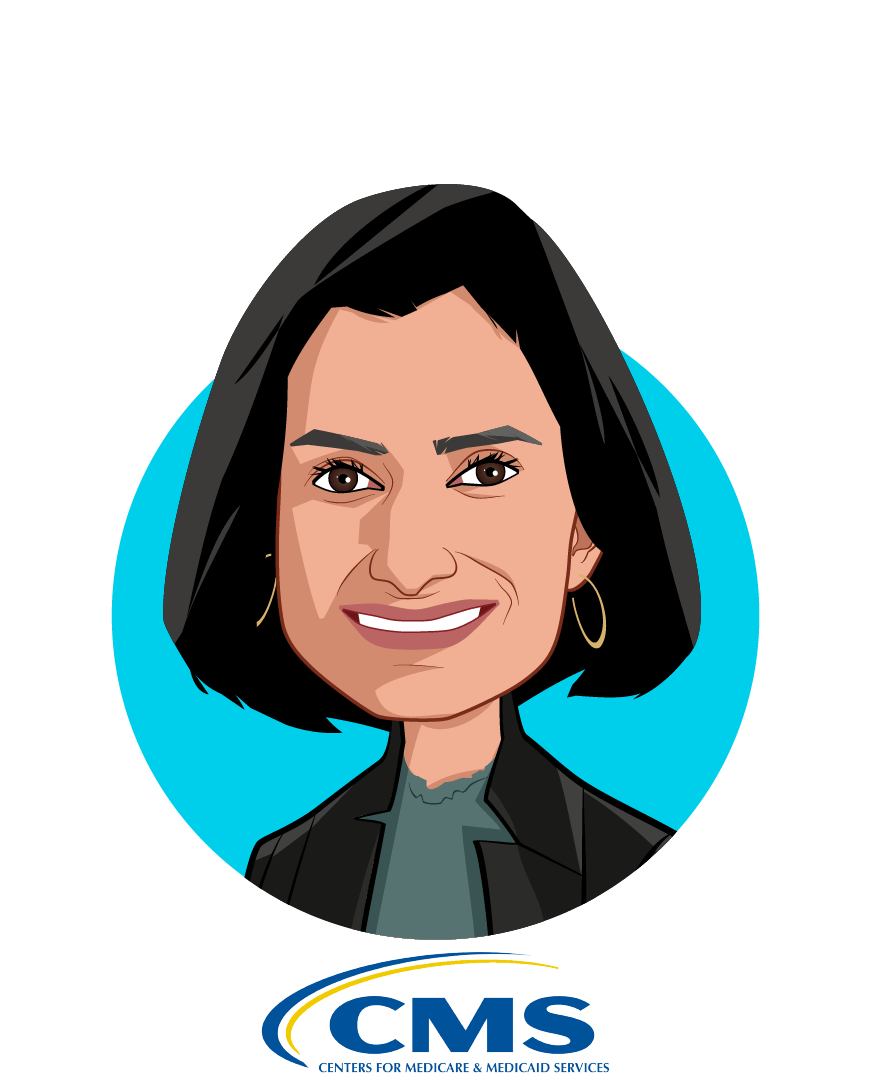 Main caricature of Seema Verma, who is speaking at HLTH and is Administrator at Centers for Medicare & Medicaid Services